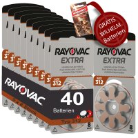 40 Hörgerätebatterien Rayovac Extra Typ 312 5x8...