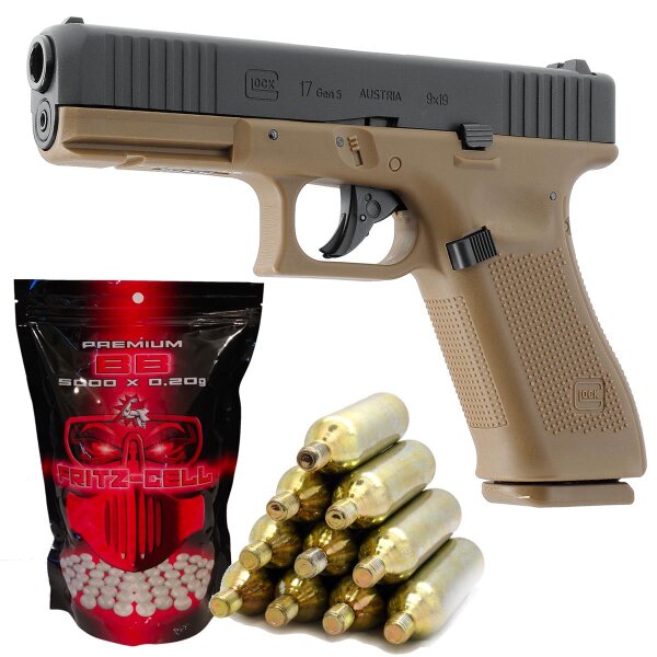 SET Glock 17 GEN5 Coyote Softair Co2 Pistole Kaliber 6 mm BB Blowback (P18)