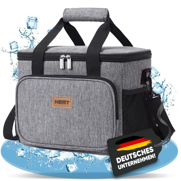 NEMT 15L faltbare Kühltasche Picknicktasche Thermotasche Lunchtasche Tasche Isoliertasche für Lebensmitteltransport Mittagessen Auto Urlaub und Mini Kühlbox Einkauf (grau)