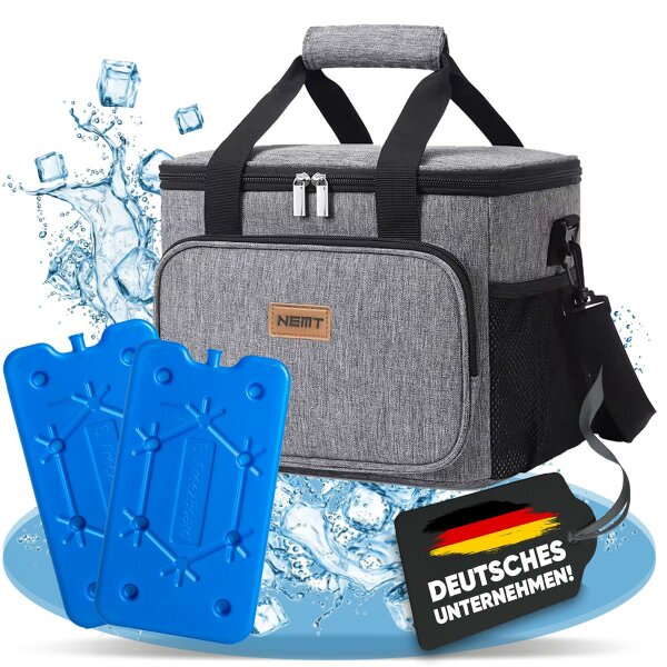 NEMT 15L faltbare Kühltasche Picknicktasche Thermotasche Lunchtasche Tasche Isoliertasche für Lebensmitteltransport Mittagessen Auto Urlaub und Mini Kühlbox Einkauf (grau)