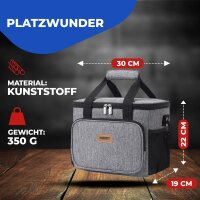 NEMT 15L faltbare Kühltasche Picknicktasche Thermotasche Lunchtasche Tasche Isoliertasche für Lebensmitteltransport Mittagessen Auto Urlaub und Mini Kühlbox Einkauf (grau)