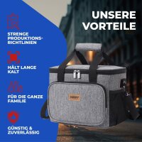 NEMT 15L faltbare Kühltasche Picknicktasche Thermotasche Lunchtasche Tasche Isoliertasche für Lebensmitteltransport Mittagessen Auto Urlaub und Mini Kühlbox Einkauf (grau)