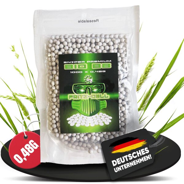 1.000 Fritz Cell Sniper 0,48g Bio-BBs Softair Kugeln, Kaliber 6mm, Rundkugel