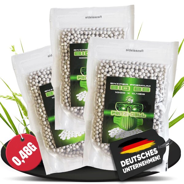 3.000 Fritz Cell Sniper 0,48g Bio-BBs Softair Kugeln, Kaliber 6mm, Rundkugel