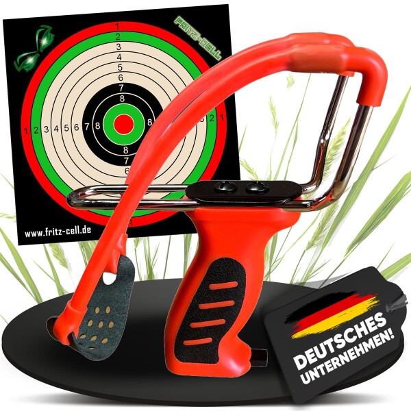 Fritz-Cell Profi Weitschuss Zwille Steinschleuder mit verstecktem Magazin Sport Outdoor Slingshot mit Zielscheiben