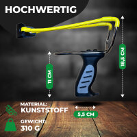 Fritz-Cell Profi Weitschuss Zwille Steinschleuder schwarz mit verstecktem Magazin Sport Outdoor Slingshot mit Zielscheiben, Pfefferspray und Stahlkugeln 6mm