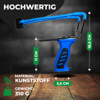 Fritz-Cell Profi Weitschuss Zwille Steinschleuder blau mit verstecktem Magazin Sport Outdoor Slingshot mit Zielscheiben, Stahlkugeln 8mm