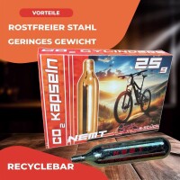 24 NEMT 25g CO2 Kartuschen MIT Gewinde für alle CO2 Fahrradreifenpumpen mit Gewinde für Rennräder und Mountainbikes