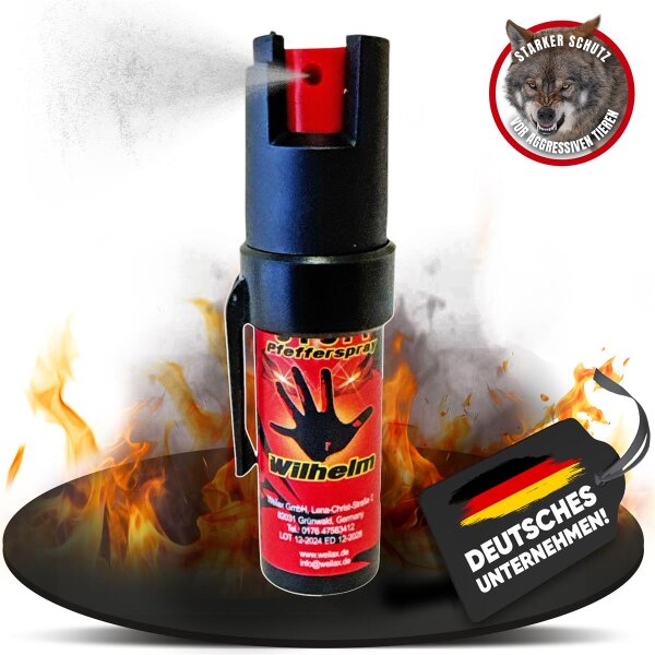 1 x Wilhelm Pfefferspray 16 ml Tierabwehr Selbstverteidigung CS Gas KO Spray hochdosiert (ca. 2 Mio. Scoville) effektives Verteidigungsspray