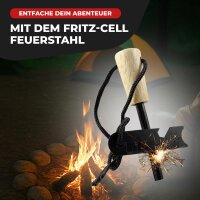 Fritz-Cell Feuerstahl Feuerstarter für Camping, Survival, Outdoor Magnesiumstahlgriff mit Holzgriff FS 2