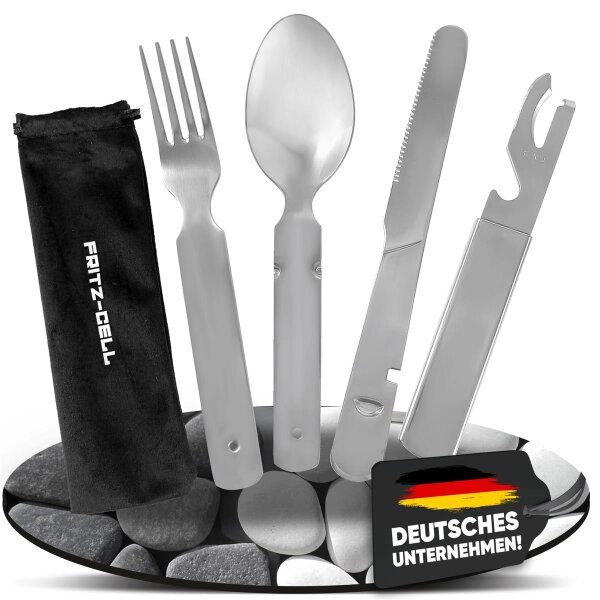 Edelstahl Besteck 4-Teilig Camping-Besteck Essbesteck Bundeswehr für Camping Besteckset Outdoor