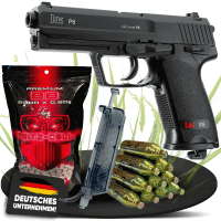 SET HK P8 Airsoft Waffe 1,3J mit Fritz-Cell Co2 BBs und...