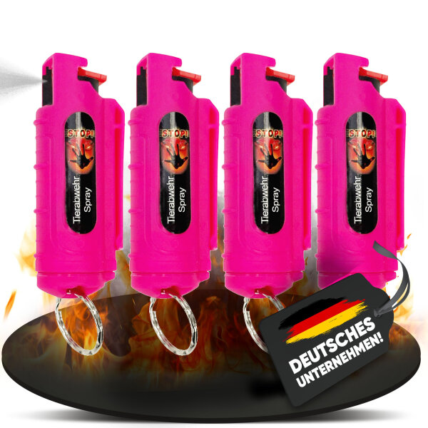 4 x Wilhelm Pfefferspray 16 ml Schlüsselanhänger pink Tierabwehr Selbstverteidigung CS Gas KO Spray hochdosiert (ca. 2 Mio. Scoville) effektives Verteidigungsspray