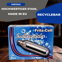 NEMT CO₂ Sodakapseln 8g – 10 Stück – Kompatibel mit Sodamaker, Soda Siphon - Made in EU – Für prickelnde Getränke & kreative Anwendungen