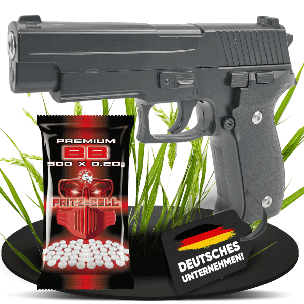 Set Airsoft Pistole schwere Ausführung Federdruck Softair Waffe 0,5 Joule 6 mm inkl. 500 Premium BBs 0,20g Munition