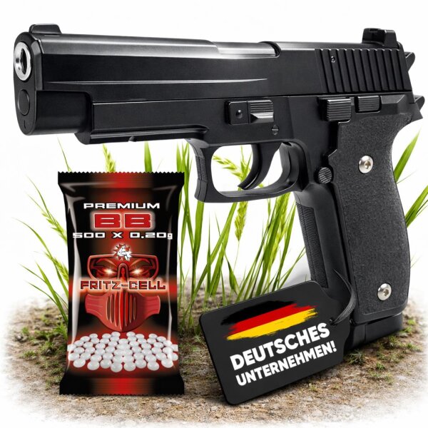 Set Airsoft Pistole schwere Ausführung Federdruck Softair Waffe 0,5 Joule 6 mm inkl. 500 Premium BBs 0,20g Munition