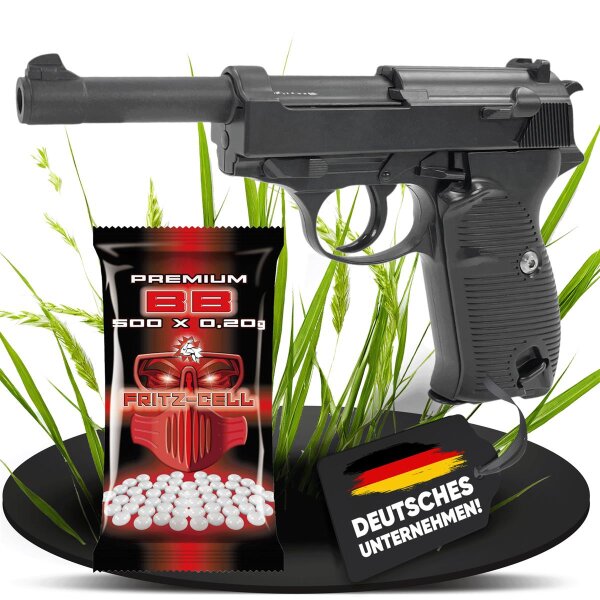 Set Airsoft Pistole schwere Ausführung Federdruck Softair Waffe 0,5 Joule 6 mm inkl. 500 Premium BBs 0,20g Munition