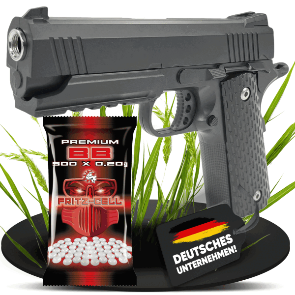 Set Airsoft Pistole 1911 Tuningmodell schwere Ausführung Federdruck Softair Waffe 0,5 Joule 6 mm inkl. 500 Premium BBs 0,20g Munition