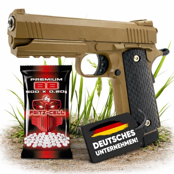 Set Airsoft Pistole 1911 Tuningmodell schwere Ausführung Federdruck Softair Waffe 0,5 Joule 6 mm inkl. 500 Premium BBs 0,20g Munition