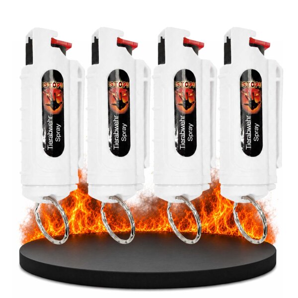 4 x Wilhelm Pfefferspray 16 ml Schlüsselanhänger weiß Tierabwehr Selbstverteidigung CS Gas KO Spray hochdosiert (ca. 2 Mio. Scoville) effektives Verteidigungsspray