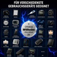 4 x Wilhelm Lithium Knopfzelle CR3032 3V Batterien, Lithium-Technologie, 3V Spannung
