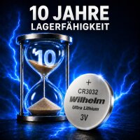 4 x Wilhelm Lithium Knopfzelle CR3032 3V Batterien, Lithium-Technologie, 3V Spannung
