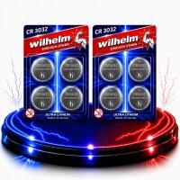 8 x Wilhelm Lithium Knopfzelle CR3032 3V Batterien,...