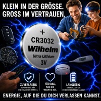 8 x Wilhelm Lithium Knopfzelle CR3032 3V Batterien,...