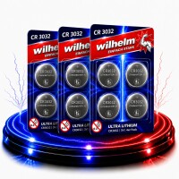 12 x Wilhelm Lithium Knopfzelle CR3032 3V Batterien,...