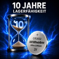 12 x Wilhelm Lithium Knopfzelle CR3032 3V Batterien, Lithium-Technologie, 3V Spannung
