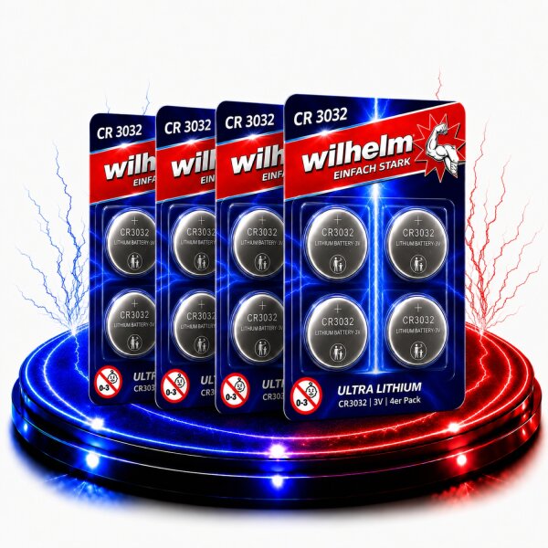16 x Wilhelm Lithium Knopfzelle CR3032 3V Batterien, Lithium-Technologie, 3V Spannung