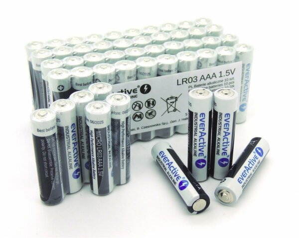 50 X everActive MICRO AAA LR03 MN2400 MX2400 Alkalinebatterien 1200 mAh